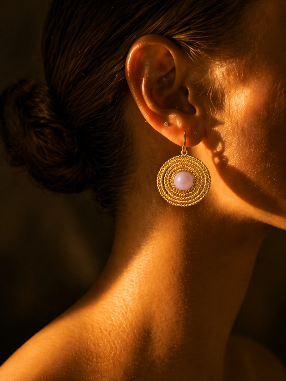 24K Gold Plated Handmade Alya Earrings with Natural Rose Quartz